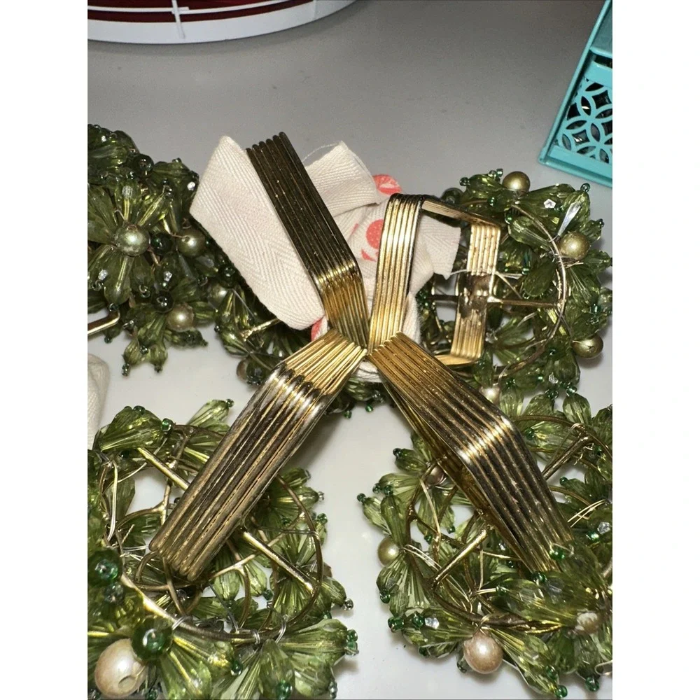 Pomegranate Fern And Gold Leaf Napkin‎ Rings Set Of 8